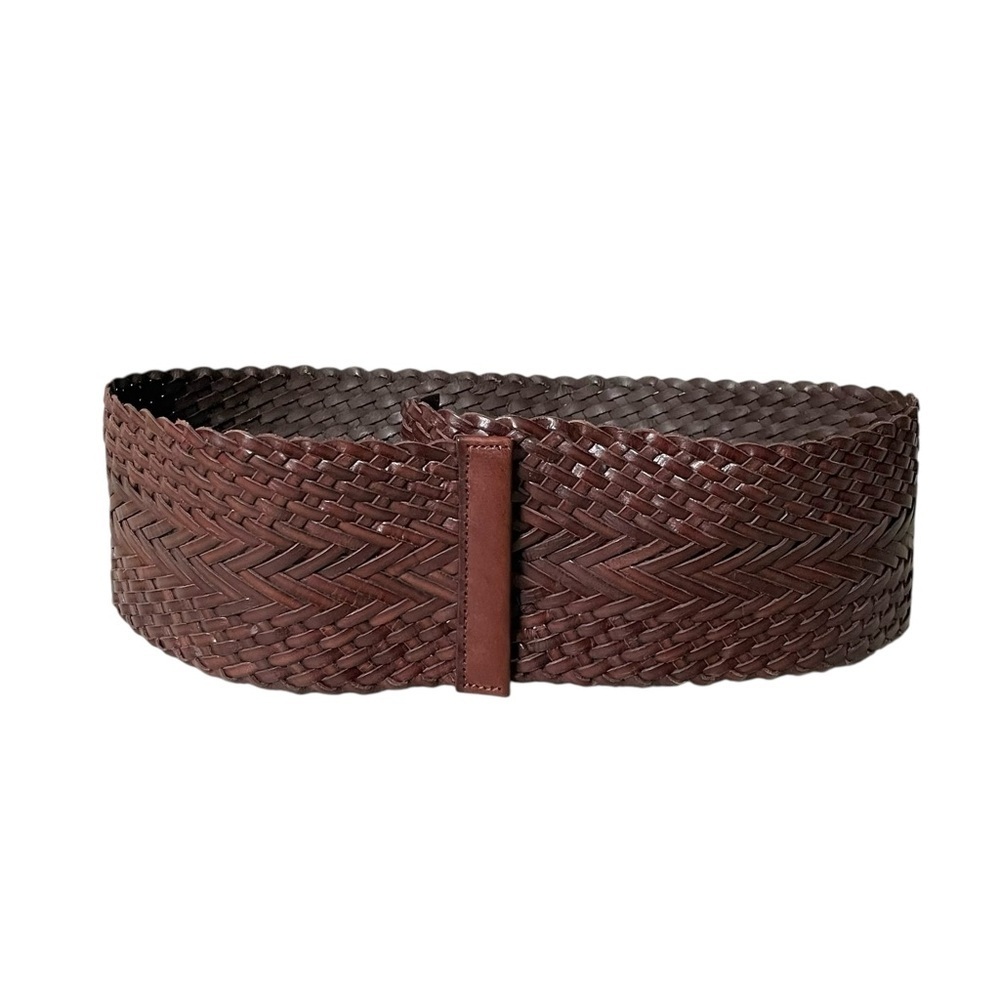 Handmade Hand Crafted Wide Leather Woven Braided Belt Adjustable Brown One Size